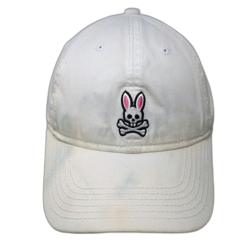 Psycho Bunny Baseball Cap White One Size Embroidered Logo Slideback Cotton Hat